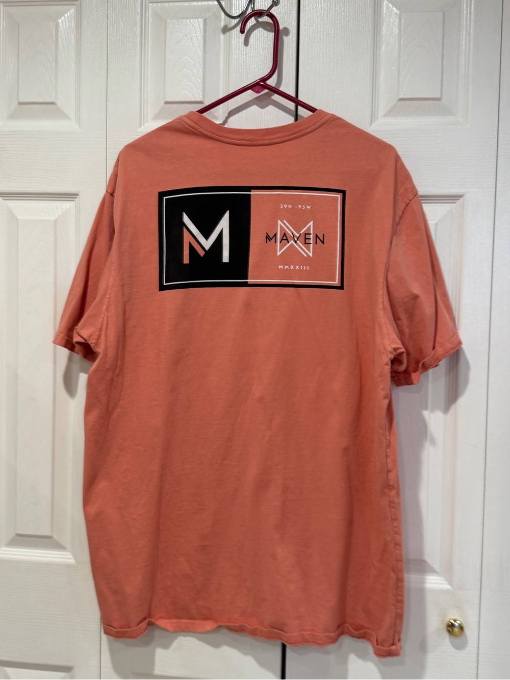 Men's Short-Sleeve Crew Tee in Salmon with Small Chest Patch - Picture 4 of 4